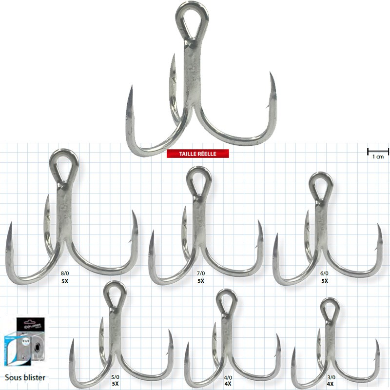 Treble Hook 4 x Strong Tackle, Size: (3 Pack) Tin, 5/0